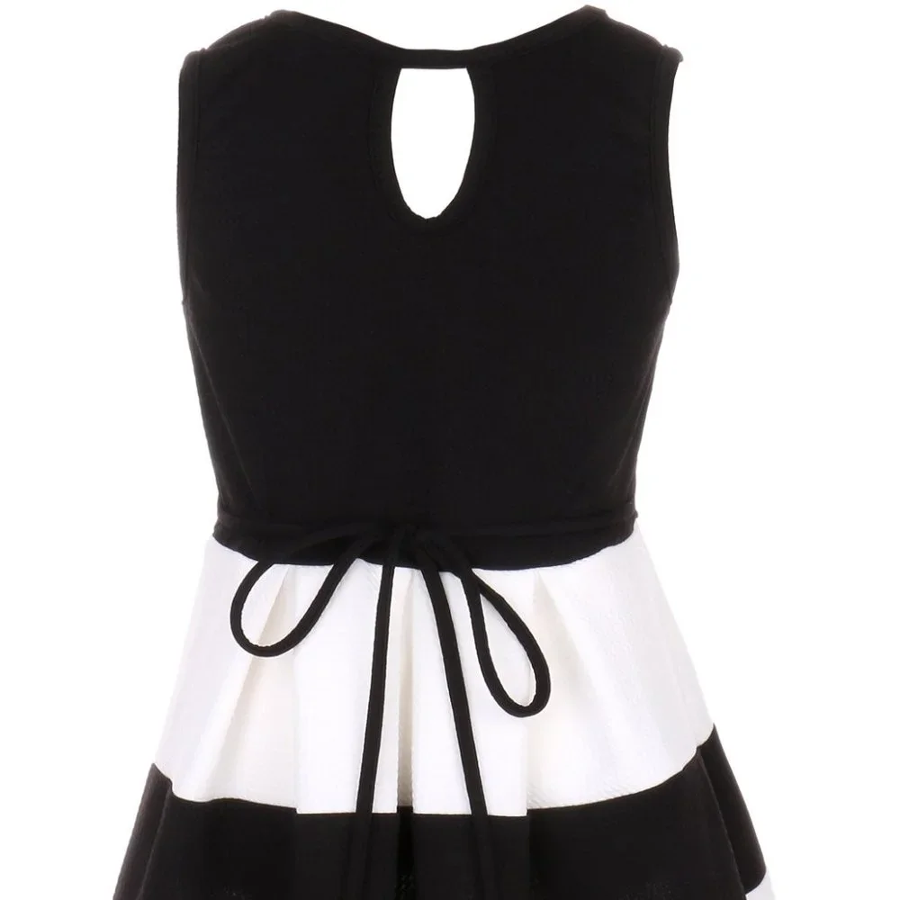 Girl Sleeveless Dress Color Block Striped Summer Special Flower Girl Dress 4-14 - Picture 2 of 4